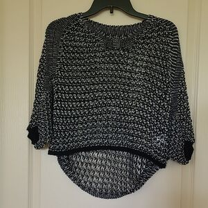 SHEIN Black and Silver Mesh High-low Top with Batwing Sleeves Size S